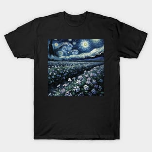 Enchanted Flower Garden Night: Periwinkle Starry Floral T-Shirt